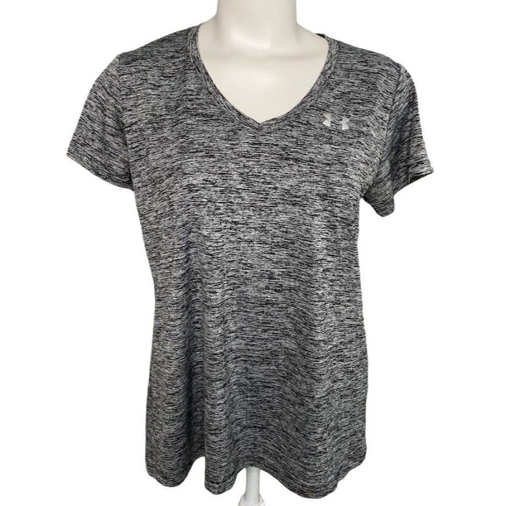 Womens Under Armour Black Gray Space Dye Loose‎ Heat Gear Sz Medium